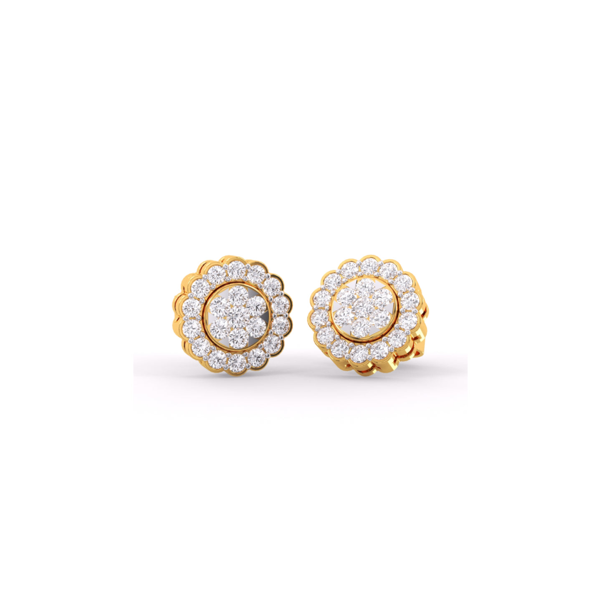 Flower Style Round Diamond Wedding Earrings